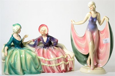Lot 81 - A Katzhutte Art Deco porcelain figure; and another of a pair of ladies seated (2)