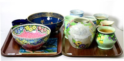 Lot 89 - Three Maling bowls and a jar; a Carlton ware blue ground bowl and six Radford jugs and vases