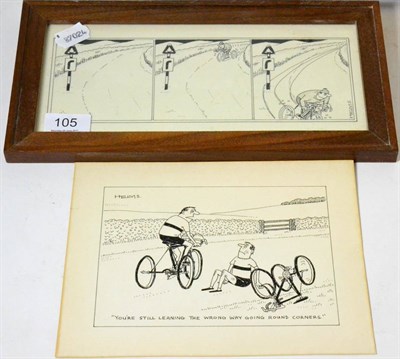 Lot 105 - Of cycling interest, Johnny Helms (20th century), two original pen and ink cartoons, one dated 1985