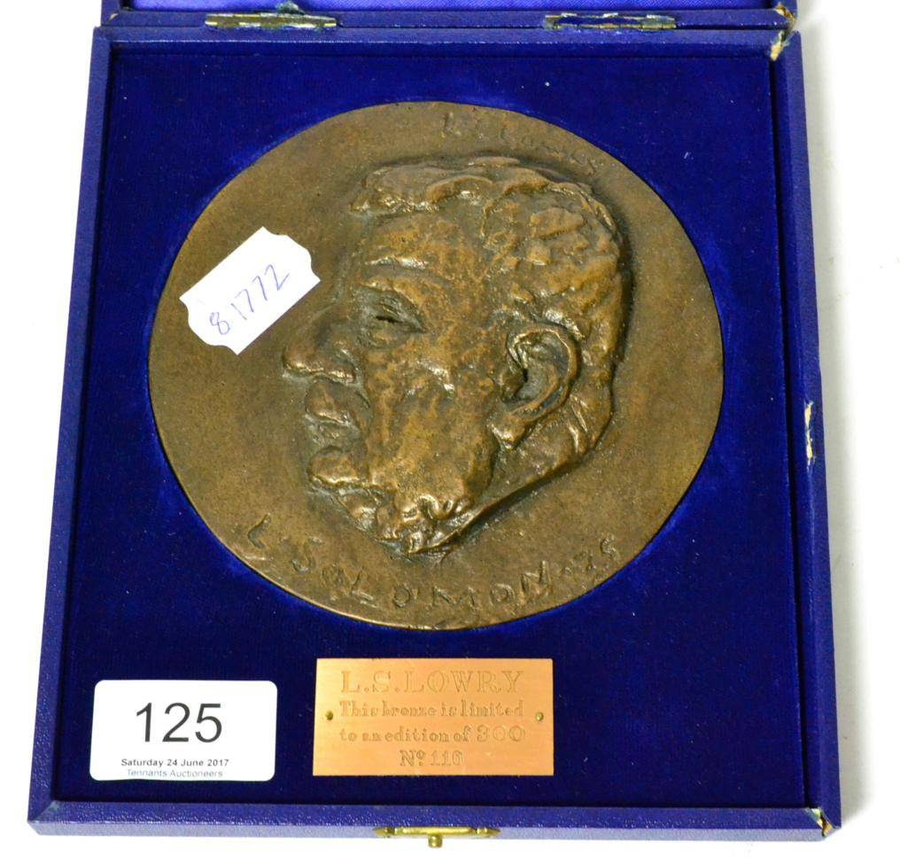 Lot 125 - Leo Solomon (20th century) head profile study of L S Lowry medallion, no 116/300, cast by The...