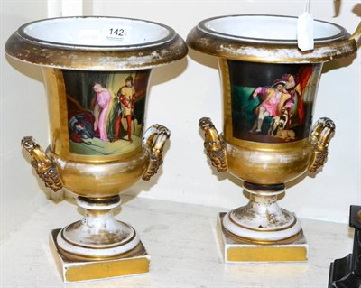 Lot 142 - Pair of 19th century Paris painted campana urns with gilt decoration