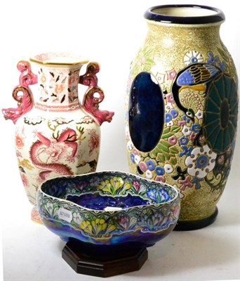 Lot 182 - A Mason's dragon vase, Compton & Woodhouse 1992, with base; a Maling crocus dish; with a Czech vase