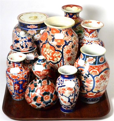 Lot 202 - A group of nine various Japanese Imari vases including baluster, double gourd (most a.f)