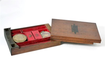 Lot 203 - A 19th century campaign or travelling shaving box, inscribed ";W Glanvill";, red leather...