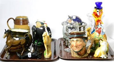 Lot 206 - A collection of assorted ceramics and glass, including a Doulton water jug with silver collar,...