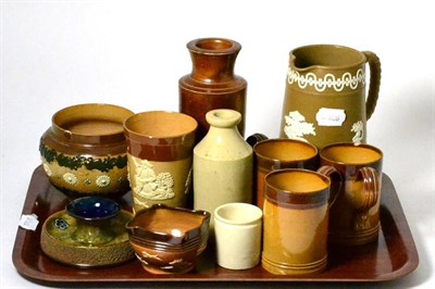 Lot 212 - A collection of Doulton stoneware, relief decorated jug etc