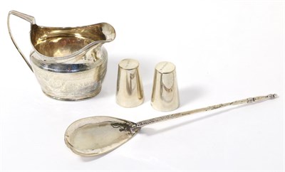 Lot 226 - George III silver jug, silver spoon and two 800 standard measures