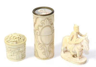 Lot 253 - A Victorian ivory cased scent bottle with painted miniature top; a small Chinese late 19th...