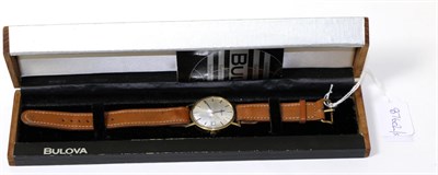 Lot 263 - A gold gents wristwatch signed Bulova