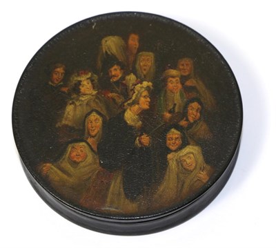 Lot 265 - An English papier mache box and cover painted by Samuel Raven (1775-1847) inscribed to interior 'S.