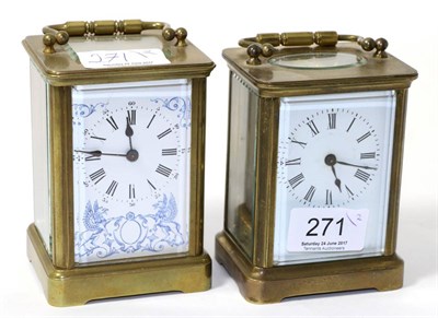 Lot 271 - Two brass carriage timepieces