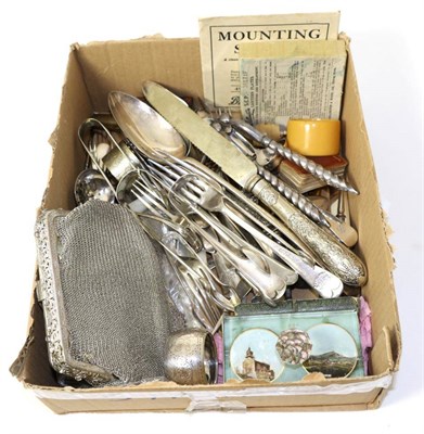 Lot 288 - A miscellaneous collection of silver flatwares and spoons and other items, assorted...