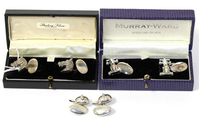 Lot 316 - A pair of silver horse head cufflinks, a pair of jockey cap cufflinks and a pair of silver...