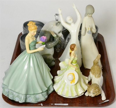 Lot 349 - Four Swarovski crystal figures, boxed together with a miscellaneous group of Lladro, Nao, Royal...