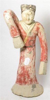 Lot 371 - A Chinese terracotta standing figure of a sleeve dancer, retaining original pigments