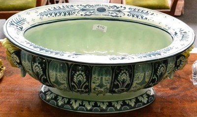 Lot 410 - A large oval blue and white jardiniere by Mettlach or similar