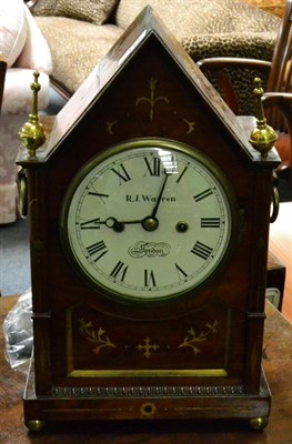 Lot 411 - An early Victorian rosewood bracket clock, by R J Warren, London, of architectural form, Roman...