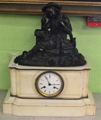 Lot 418 - A white marble and bronze striking mantel clock, signed Raingo Fres A Paris