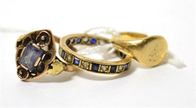 Lot 434 - An Arts & Crafts ring, a 9ct gold signet ring and an eternity ring (3)