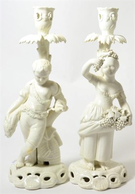 Lot 443 - A pair of Stevenson & Hancock candlestick figures (Derby)