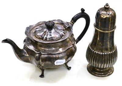 Lot 445 - A silver teapot by Mappin & Webb, and a large plated caster