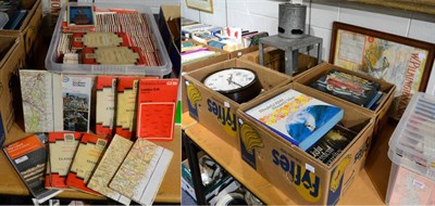 Lot 1004 - A box of Ordnance Survey maps, a Bryant greenhouse heater, three egg boxes, a hunting print...