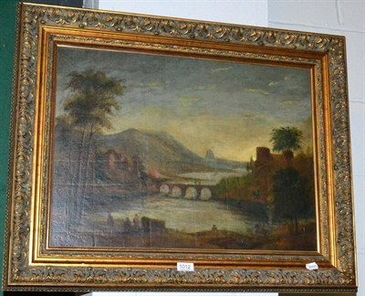 Lot 1012 - English School (early 19th century) River landscape in the manner of Claude Lorrain, oil on...