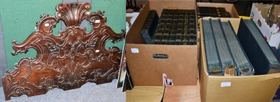 Lot 1015 - A 19th century carved rosewood architectural pediment together with encyclopedias and records etc