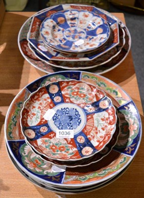 Lot 1036 - A pair of 18th century Chinese porcelain plates, together with a nine other Japanese Imari chargers