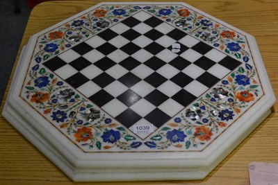 Lot 1039 - Two Indian foliate inlaid marble tops for games tables, each of octagonal form