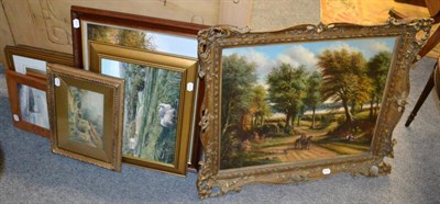 Lot 1043 - Assorted oils and watercolours including two watercolours by V Allan, two studies of steam...