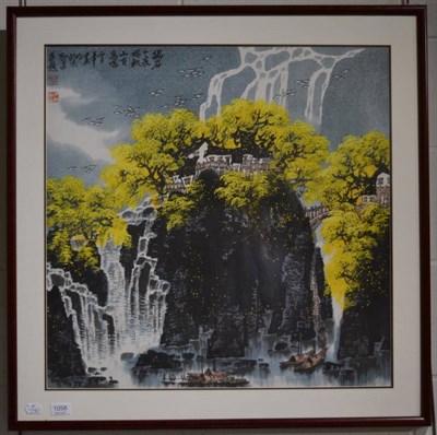 Lot 1058 - Chinese School, waterfall scene, gouache/watercolour, modern