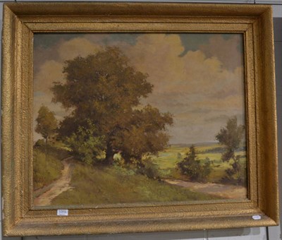 Lot 1059 - English school, trees in a rural landscape, oil on canvas, in gilt frame