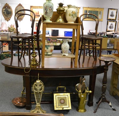 Lot 1088 - A set of four bentwood chairs together with a jardiniere stand, assorted fire furniture,...