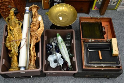 Lot 1116 - Odeon gramophone; Olympia typewriter, cased; oriental scroll; Salter vintage kitchen scales;...