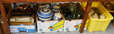 Lot 1136 - Stoneware flagons and jars, a Collection of Old Bottles, Cornish kitchen ware and other similar...