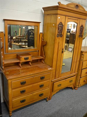 Lot 1148 - An Edwardian single mirrored wardrobe with a mahogany dressing table (2)