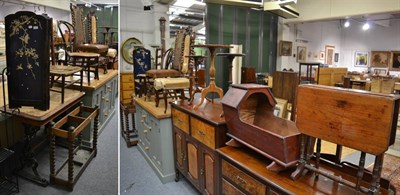 Lot 1157 - A group of furniture comprising a Japanese mother of pearl and bone inlaid two fold table screen, a