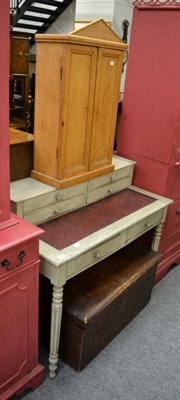 Lot 1161 - A wall cupboard, a painted writing desk, a box stool, a pine stool, a pine single drawer side...