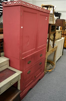 Lot 1162 - A painted linen press together with a painted low cupboard