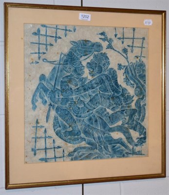 Lot 1202 - An oriental picture depicting warriors on horseback