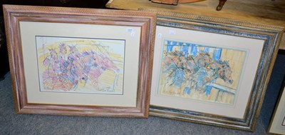 Lot 1203 - Claire Eva Burton, two pastel studies of race horses (signed and framed)