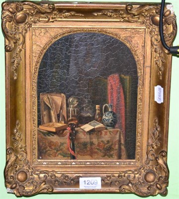 Lot 1209 - 19th century school attributed to F Marshall, still life oil on panel bearing paper labels...