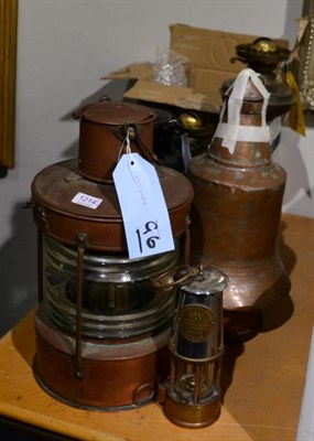 Lot 1214 - A quantity of lamps including oil lamps, railway lamps, ships lamp and miners lamp etc&nbsp