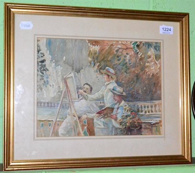 Lot 1224 - Tom Anderton, figures painting en plein air, signed, watercolour