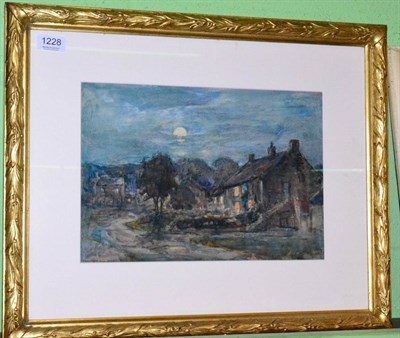 Lot 1228 - Rowland Henry Hill (1873-1952) A village by moonlight Signed and dated 1932, watercolour and...