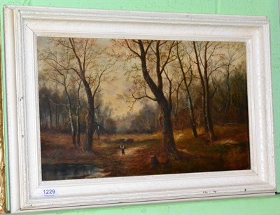 Lot 1229 - S Williams, Figures in a woodland landscape, signed, oil on board