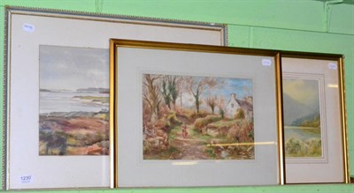 Lot 1230 - W R Hoyles figure on path, watercolour, together with two other landscape watercolours