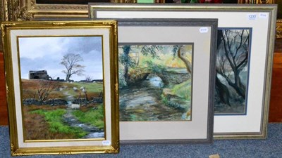 Lot 1233 - Marianne Cox, two river landscape watercolours and Sheila Ball landscape (3)