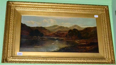 Lot 1241 - Attributed to Charles Leslie c.1835-1890, Drover and sheep by a lake indistinctly signed...